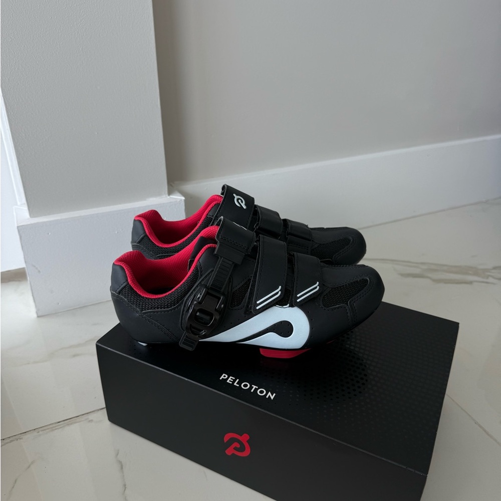 Peloton Cycling Shoes with Black and Red Accents